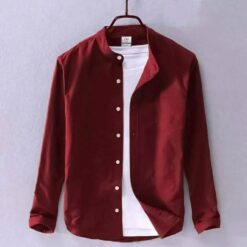 Men's Solid Colour Ban color Shirt  (Light Maroon)